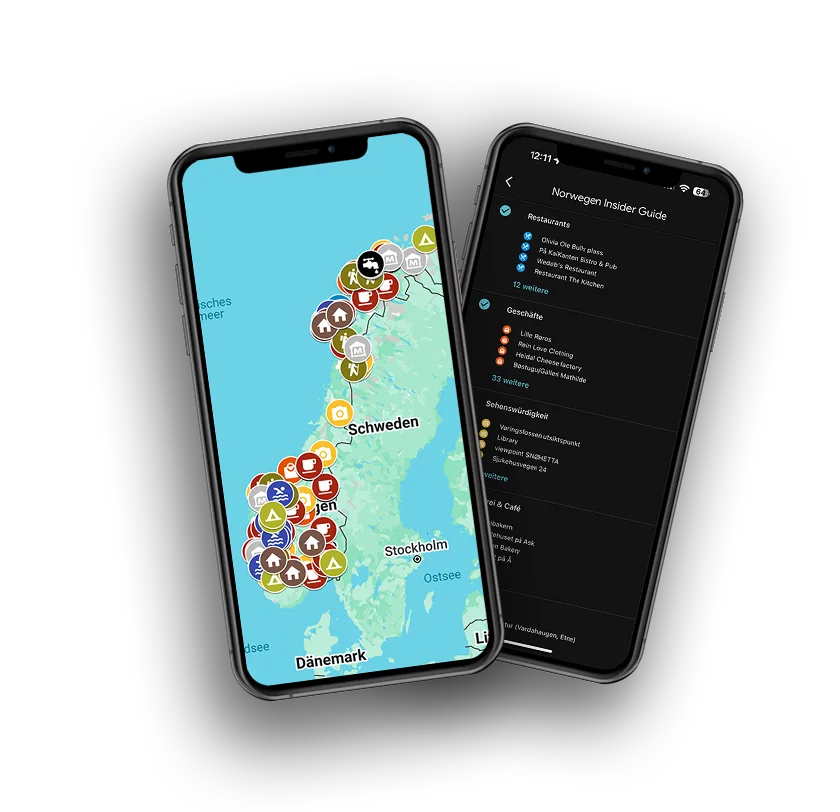 Mock-Up auf einem Smartphone, Karte Norwegen Reiseguide zum Nordkap von Be a Hyggespreder